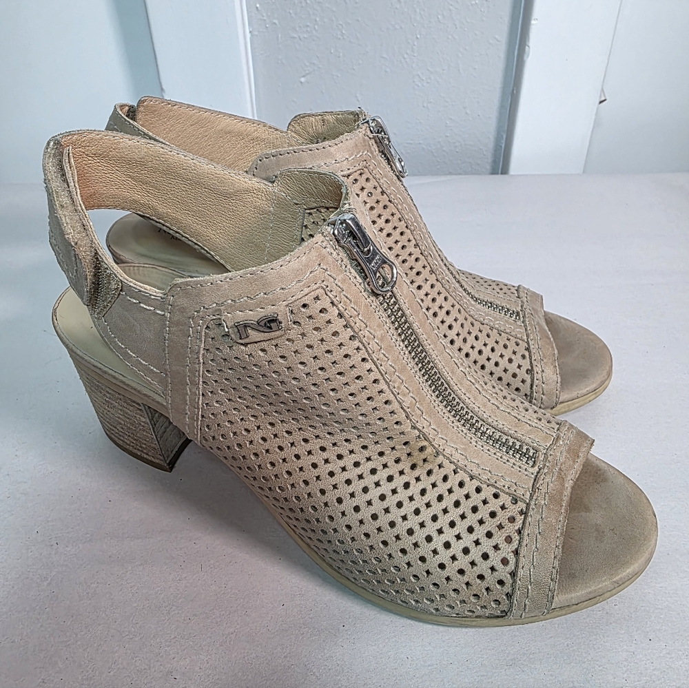 NeroGiardini Made in Italy Perforated Leather Peep-Toe Sandals, Size 36
